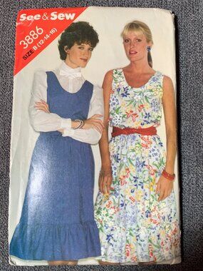 See & Sew Butterick 3886 Sewing Pattern Size 12-14-16 Women's Dress Uncut